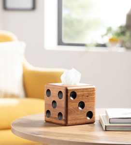 Boîte à mouchoirs en bois Ludo Dice, couvercle décoratif élégant, accessoire de maison raffiné pour la cuisine, la salle de bain, le bureau ou la table. - Product Image 4