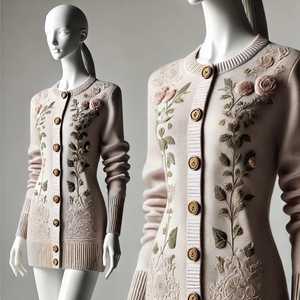 Women's Knitted <b>Cardigan</b> O-Neck <b>Long</b> <b>Sleeve</b> <b>Balloon</b> <b>Sleeve</b> Plaid Pattern Button Closure Casual Autumn Top - Product Image 4