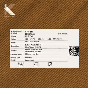 Tissu sergé 2/1 en coton (97%) et élasthanne (3%) de 325 g/m², teint pigmentaire, doux et extensible, pour pantalons chino – Vente en gros - Product Image 4