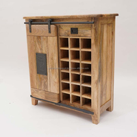 Meuble Bar Rustique Style Ferme avec Porte Coulissante, Porte Battante Shaker, Console en Bois Industriel avec Étagères à Vin et Rangement pour Liqueurs, 3 Niveaux 2026