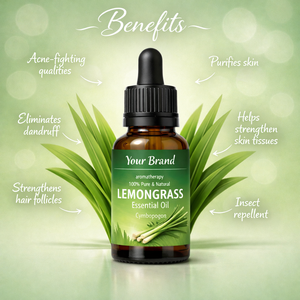 Huile essentielle de citronnelle 100% pure naturelle biologique de qualité supérieure Soins de la peau Anti-âge Anti-rides Tous types de peau - Product Image 3