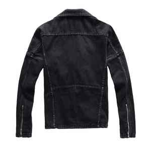 Veste en jean noire pour homme avec fermetures éclair, style motard, streetwear, denim épais, coupe slim avec ceinture, haute qualité - Product Image 4