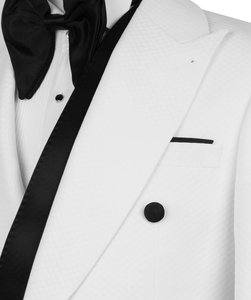 Blazer de smoking blanc croisé pour homme avec revers en satin noir – Veste de costume de créateur pour mariage et soirée - Product Image 2