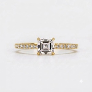 Bague de fiançailles solitaire en platine 950 couleur E 2,18 carats clarté VVS2 avec diamant de laboratoire taille Asscher et demi-alliance de mariage - Product Image 5