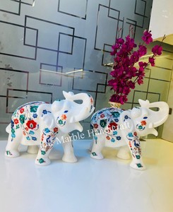 Handmade Polished Marble <b>Elephant</b> Figurines Figurine Pattern Animal Theme Home Decoration Business <b>Gift</b> Stone Crafts Pair - Product Image 4