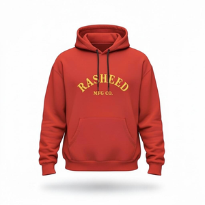Sweat à capuche Rasheed Mfg Co pour homme, en molleton de coton rouge, coupe décontractée, avec poche avant, style streetwear, pull épais - Product Image 1