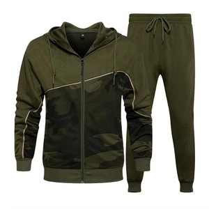 Ensemble de survêtement camouflage vert olive pour homme, sweat-shirt à capuche zippé à manches longues et pantalon décontracté pour adultes, tenue d'automne - Product Image 1