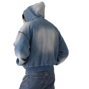 เสื้อฮู้ดดี้ผู้ชายผ้าฝ้ายฟลีซวินเทจฟอกสีแบบดิสเทรสทรงหนาแบบซิปครึ่งตัว - Product Image 6