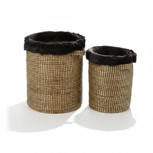 Set of 2 Seagrass <b>Baskets</b> with Faux Fur Trim Handmade <b>Storage</b> <b>Basket</b> Wholesale eco-friendly Made in viet Nam - Product Image 1