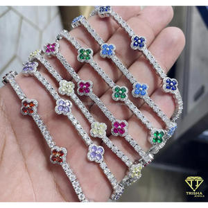 925 Sterling <b>Silver</b> Moissanite Clover Chain <b>Bracelet</b> Diamond Cluster Flower <b>Bracelet</b> Four Leaf Clover Fashion Link <b>Bracelets</b> - Product Image 5