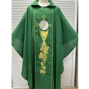 Nouvelle chasuble de prêtre en polyester vert mat avec broderie dorée et étole 2026 – Qualité supérieure, personnalisable et brodée - Product Image 4