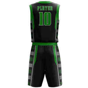 Ensemble de maillot de basket-ball sublimé unisexe, débardeur sans manches à col en V avec numéro 10, vert noir, respirant, uniforme d'équipe pour adultes - Product Image 2