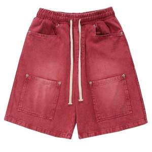 Pantalones Cortos Cargo de Mezclilla Rojos para Hombre, Cintura Alta Elástica, Corte Medio, Casuales, de Secado Rápido, Tejido Transpirable con Bolsillos - Product Image 6