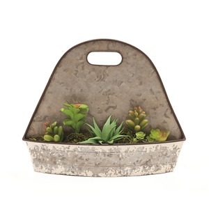 Pot à succulentes rustique en métal galvanisé avec poignée pour une utilisation sur table intérieure - Product Image 1