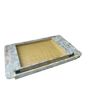 Bandeja de servir de madera con incrustaciones de nácar blanco hecha a mano al por mayor, plato de lujo para decoración del hogar, para uso en el hogar, hoteles y restaurantes. - Product Image 1