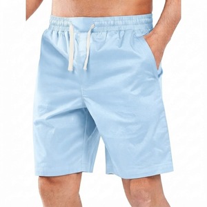 Shorts décontractés en coton bleu ciel pour homme, taille élastique avec cordon de serrage, couleur unie, été, plage, streetwear, logo personnalisé - Product Image 4