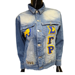 Chaqueta Vaquera Personalizada Sigma Gamma Rho para Mujer, Chaqueta de Mezclilla con Letras Griegas Bordadas, Abrigo Informal de Moda Personalizado - Product Image 1