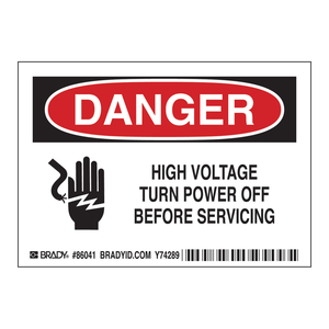 Étiquette d'avertissement haute tension Brady DANGER, résistante à la chaleur, 3,5 x 5 pouces, pour équipement électrique - Product Image 1