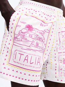 Shorts de Playa para Hombre, Blancos con Estampado Rosa, Cintura Media con Cordón, Secado Rápido, Tejido de Poliéster, Cortos, con Patrón - Product Image 3