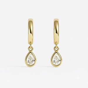 Elegant EF Color VS1 14K Rose Gold Pear Cut Bezel Set Solitaire Lab Diamond Earring 0.70CT Teardrop Charm Huggie Hoop Earrings - Product Image 3