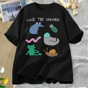 Camiseta Love The Unloved para mujer, camiseta divertida con animales, paloma, ratón, rana, camiseta holgada de manga corta Unisex, ropa de calle - Product Image 3