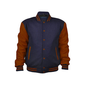 Veste universitaire bleu marine pour homme avec bordure orange et fermeture boutonnée, style preppy, coupe classique, en laine et polyester, pour l'automne - Product Image 1