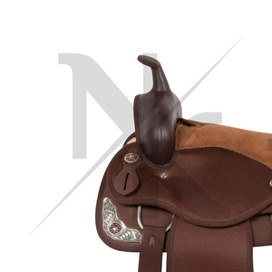 Selle de cheval western de qualité supérieure, durable, en cuir de vachette premium, pour la randonnée équestre, équipement de travail au ranch, selle marron - Product Image 2