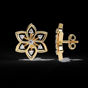 <b>Rose</b> <b>Gold</b> 14K Solid <b>Gold</b> Lab Grown Diamond Flower <b>Stud</b> <b>Earrings</b> Unisex Luxury Everyday Wear Round Brilliant Cut <b>Gold</b> Plated - Product Image 4
