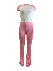 Casual Pink <b>Patchwork</b> 2 Piece Sets Women Flare Pants and Sleeve Shirt <b>Top</b> Streetwear Matching Outfit 2026 - Product Image 5
