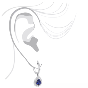 Boucles d'oreilles créoles de luxe en argent 925 avec saphir taille poire et halo de diamants, pendantes en forme de goutte d'eau, pour femme, bijoux de mariage - Product Image 3