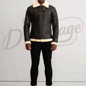 Chaqueta de aviador B3 personalizada para hombre, abrigo de invierno cálido de piel de oveja, chaqueta bomber de cuero con efecto envejecido y ribete de piel. - Product Image 4