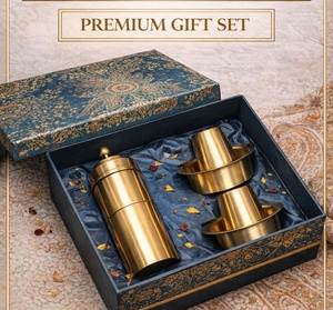 Premium Gold Plated <b>Mug</b> Set with Lid in Floral <b>Box</b> Gift for Adults Vintage Style Metal Drinkware - Product Image 1