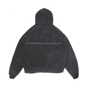 Ropa de calle Ropa personalizada Raw Hem Hoodie Vintage Oversize Distressed Acid Stone Wash Hoodies Recortada Sudadera con capucha Hombres Sin bolsillos - Product Image 2