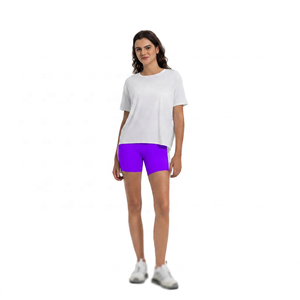 Camiseta de Manga Corta con Cuello Redondo Blanca para Mujer, Corte Regular, Color Sólido, Transpirable, Spandex/Nailon, Ecológica, Secado Rápido, para Yoga - Product Image 3