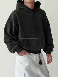 <b>Brown</b> Cropped hoodies for <b>men</b> South Korea retro style heavyweight boxy fitting cropped hoodies - Product Image 4