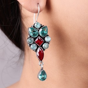 Oxidized <b>Silver</b> Multi Stone <b>Dangle</b> <b>Earrings</b> Wholesale Bulk | Handmade Indian Ethnic Jewelry Supplier | Boho <b>Earrings</b> Manufacture - Product Image 3