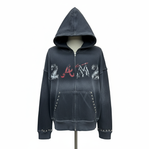 Prefect Cutting Best Material vintage washed black Hooded Zipper Hoodie for men custom printed logo in multi colors - Product Image 1