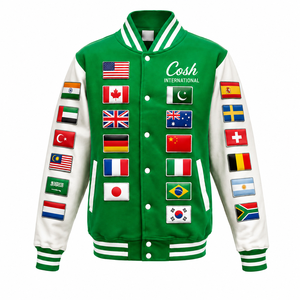 เสื้อแจ็คเก็ตวาร์ซิตี้สีเขียวขนสัตว์ Cosh International พร้อมผ้าไม่ทอ ย้อมสีสำเร็จรูป สำหรับฤดูหนาว แบบ unisex มีฮู้ด คอตั้ง โลโก้ด้านหน้า - Product Image 4