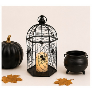 Wholesale Halloween Decor Spider Web Black Metal Birdcage <b>Lantern</b> Spooky Iron Wire Candle Holder for Haunted House & Party Decor - Product Image 6