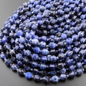 Cuentas de Sodalita Azul Natural, Redondeadas y Facetadas, Prisma Energético de Doble Punta, para Joyería, Manualidades y Bricolaje - Product Image 3