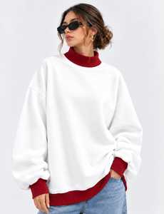 เสื้อสเวตเชิ้ตคอเต่าแขนยาวทรงโอเวอร์ไซส์สีขาวล้วนสำหรับผู้หญิง แบบสวมใส่สบายสำหรับฤดูหนาว ผลิตจากวัสดุรักษ์โลก - Product Image 1