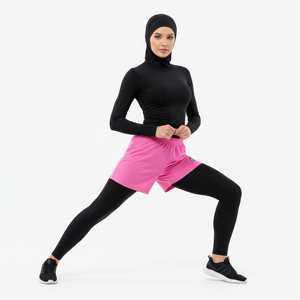 Modest Muslim Women's High-Rise 2 in 1 Compression Shorts Activewear-Breathable Quick Dry Lightweight Spandex/Polyester - Product Image 1