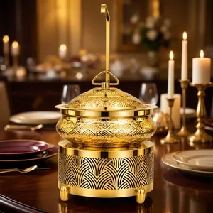 Recipiente para Buffet Estilo Art Deco Dorado, de Acero Inoxidable, para Servir en Mesa Redonda, para Catering y Restaurantes, MORADABAD HOTELWARE MHCD00280 - Product Image 2