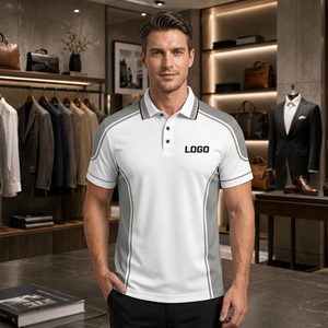 <b>White</b> Gray Patchwork Short Sleeve <b>Polo</b> Shirt <b>Men</b> Quick Dry Sporty Design Custom Logo Front Print Knitted Polyester Bangladesh - Product Image 3