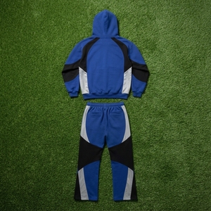 Mens Blue Black Color Block Tracksuit <b>Set</b> Zip Up Hoodie <b>Jogger</b> Pants Custom Streetwear Sportswear <b>Matching</b> Outfit - Product Image 5