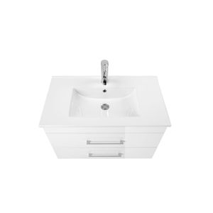 Mobile Bagno Sospeso Bianco Lucido da 32 Pollici con Doppio Cassetto, Sistema Soft Close, Lavabo in Ceramica e Struttura in Alluminio - CRE - Product Image 5