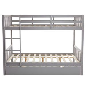 Gray Pinewood Full Size <b>Bunk</b> <b>Bed</b> with Trundle <b>Ladder</b> and Safety Rails for Dormitory Use - Product Image 2