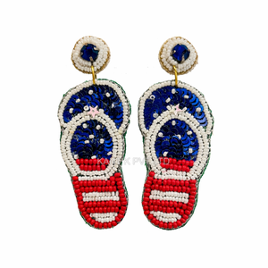Boucles d'oreilles pendantes artisanales en forme de cornet de crème glacée, perlées rouge, bleu et blanc, boucles d'oreilles patriotiques perlées, boucles d'oreilles faites à la main en perles de rocaille - Product Image 2