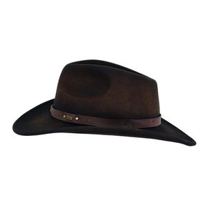 Sombrero Outback de Nubuck Negro Desgastado, Estilo Vintage, Ala Ancha, con Banda de Cuero Delgada - Product Image 2
