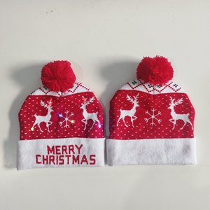 Bonnet en tricot unisexe avec visage de Père Noël lumineux à LED et pompon, chapeau de fête de Noël - Product Image 6